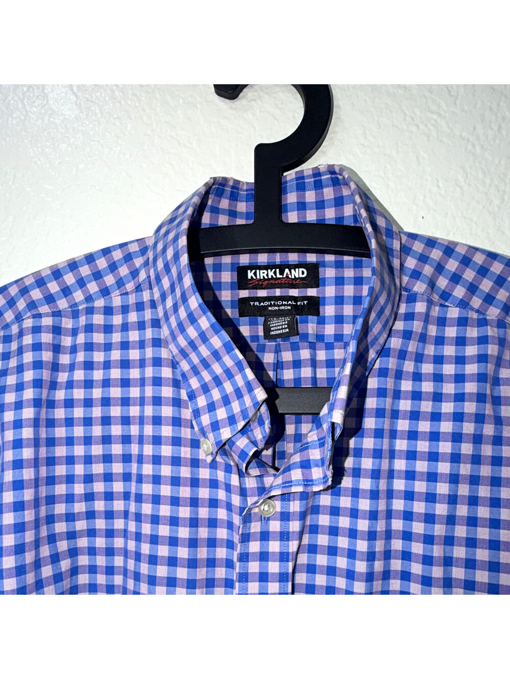 Kirkland Signature Traditional Fit Non-Iron Check Dress Shirt 17.5 32/33